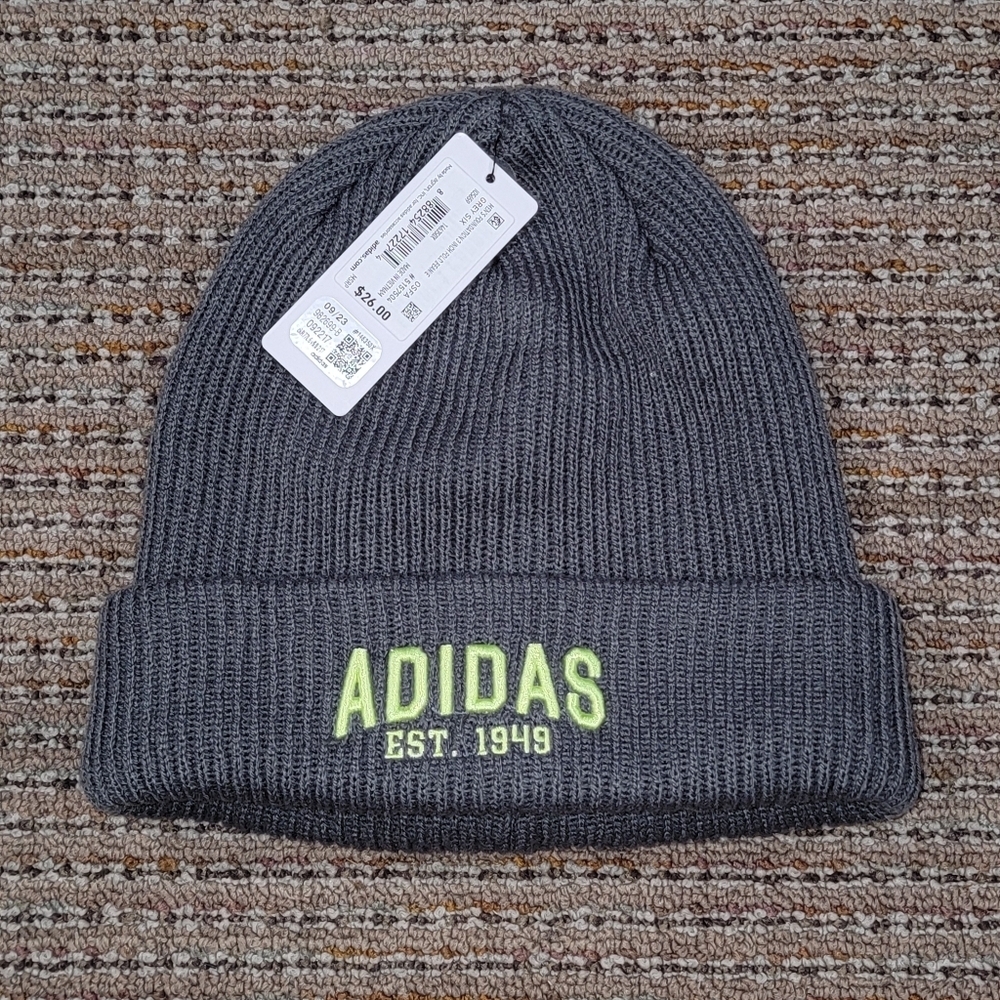 Adidas Gray Beanie with Neon Yellow/Green Logo NWT!